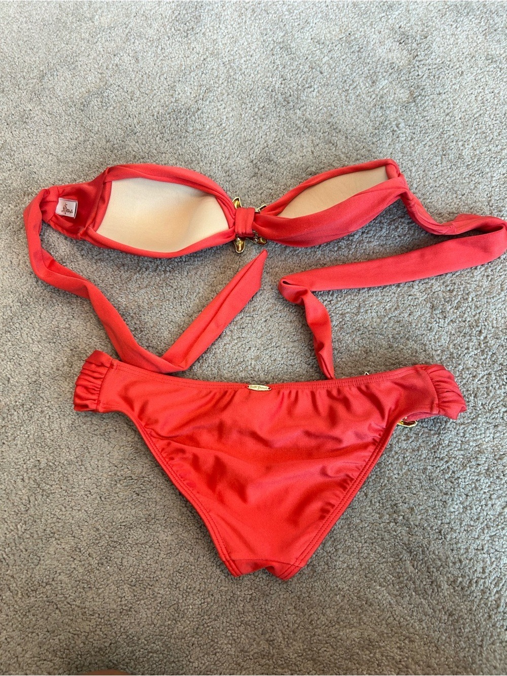 Luli Fama Coral Red Bandeau Bikini Gold Starfish 2-Piece Swimsuit XS NWOT - Picture 8 of 11